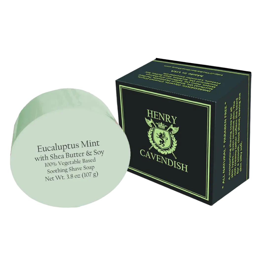 Henry Cavendish® Eucalyptus Mint Shave Soap with Shea Butter & Coconut Oil. Long Lasting 3.8 oz Puck Refill. Himalaya Fragrance. All Natural. Rich Lather, Smooth Shave. For Ladies and Gentlemen.