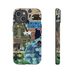Studio Ghibli Collage Anime Cartoon Aesthetic Tough Shockproof Phone Case, Military Grade Drop Protection, Ghibli Collage Art Design Cover, Mobile Phone Accessory for iPhone 11 12 13 14 15 16 17 Pro Pro Max Plus