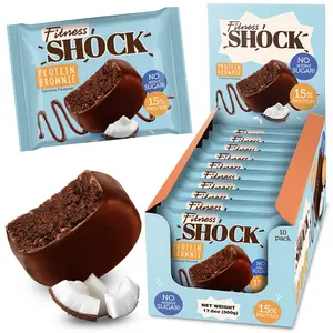 FitnesSHOCK Protein Brownies – Dark Chocolate & Coconut Dessert – Low Sugar Dessert Snack (2g Total Sugar, No Added Sugar) – Healthy Snack – 10 Count