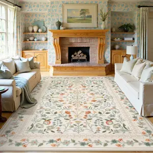 Lahome Floral Area Rug Vintage Botanical Washable Non Slip Soft Carpet for Living Room Bedroom Nursery Kids Room Playroom Beige Black