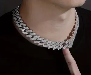 Luxurice Supernova Cuban Chain 14mm Iced Out CZ Links Premium Stainless Steel Necklace for Men Women Adjustable Fit Charming Dad Gift