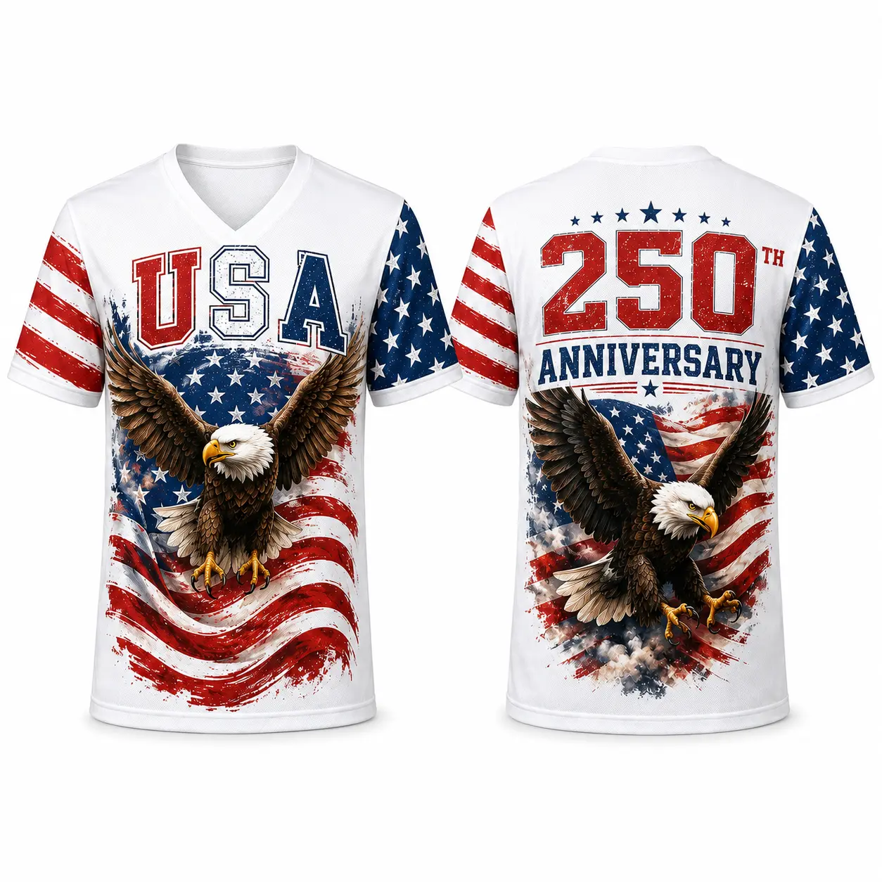 USA 250th Anniversary Patriotic V-Neck Sports Shirt for Men Women, Eagle American Flag Graphic Tee, Red White Blue 4th of July Athletic Top