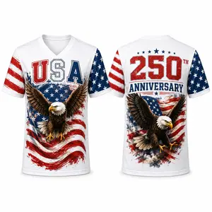 USA 250th Anniversary Patriotic V-Neck Sports Shirt for Men Women, Eagle American Flag Graphic Tee, Red White Blue 4th of July Athletic Top