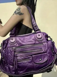 Ladies' fashionable retro Y2K spicy girl handbag, large capacity, multiple pockets, Stylish Crossbody, punk diagonal cross bag, washed, PU Leather and vegan bag, suitable for vacation, shopping, work, holiday gifts, Casual Trendy Bag, Fashionable Bags