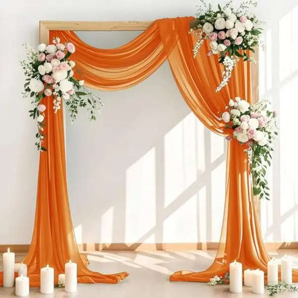 LINXTAR Wedding Arch Draping Fabric 30'' x 18FT Sheer Chiffon Arch Drape Backdrop 1 Panel Orange Drape for Summer Wedding Bridal Shower Baby Shower Photo Booth Church Birthday Party Outdoor Decoration