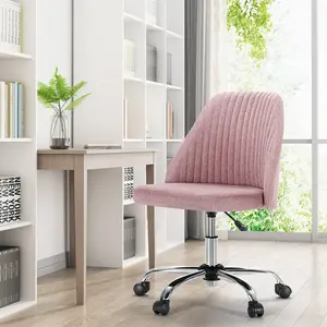 Armless Swivel Desk Chair with Wheels, Modern Cute Vanity Chair Adjustable Rolling Computer Task Stool for Bedroom, Makeup or Home Office
