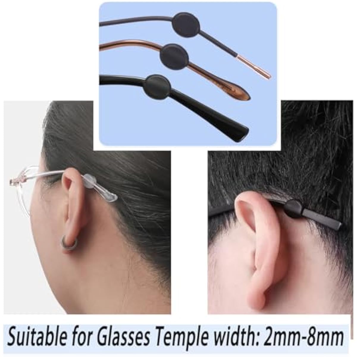 12Pairs Glasses Temple Grips, Anti-slip Silicone Eyewear Retainer, Mini Round Ear Hook Grips for Glasses Sunglasses