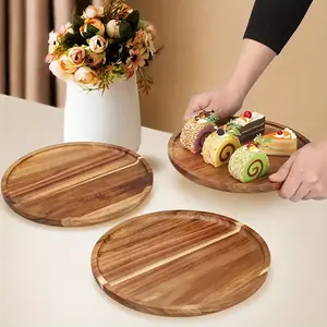 Round Wood Tray, Natural Maple Wood Decorative Tray for Coffee Table, Home Decoration, Kitchen, Dining Room, Counter Top Use, Dessert Plates, Wooden