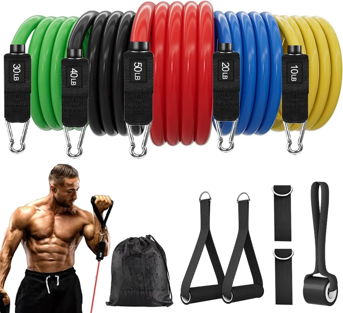 5-piece resistance band fitness set with door anchor and ankle straps for home fitness training