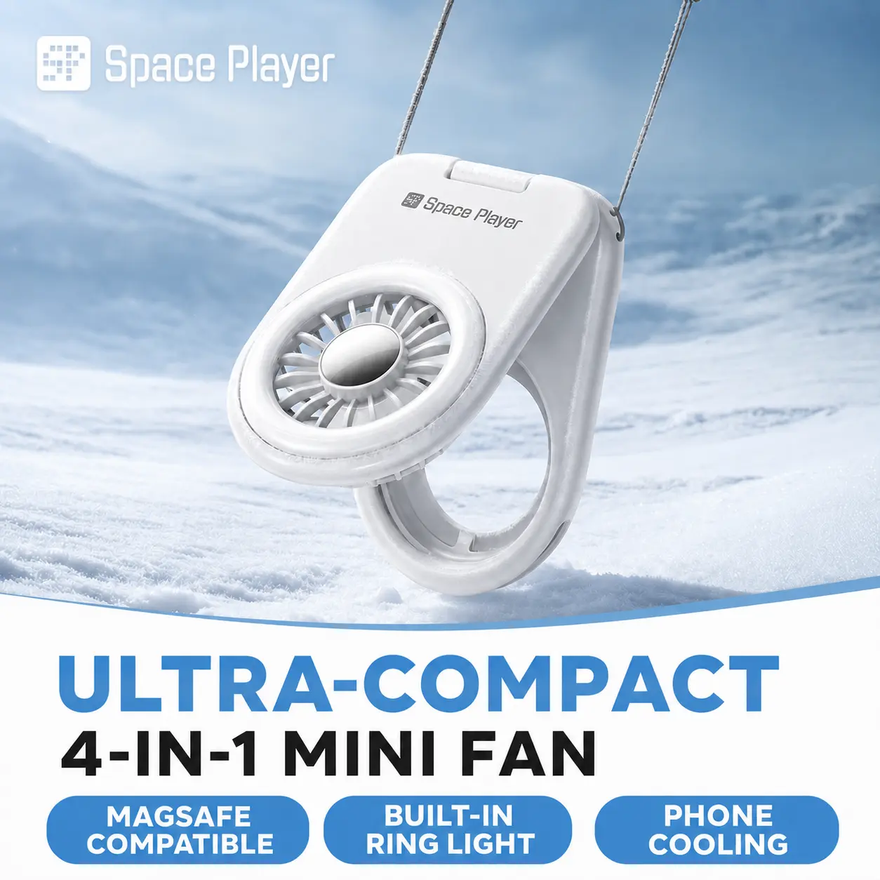 Space Player Magnetic Cooling Fan with LED Light 9900RPM 3-in-1 Magnetic Phone Stand&Portable Fan MagSafe Compatible Rechargeable Ultra-Light Handheld Fan for iPhone Android Gaming Desk Travel,Orange