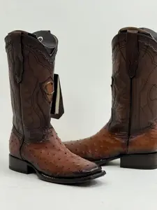 CUADRA BOOTS OSTRICH MORONI CASTAÑO LASER & EMBROIDERY SQUARE TOE CU457