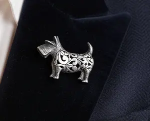 Vintage Jezlaine Sterling Silver Scottie Dog Brooch Filigree Tribal Scroll Design - Jezlaine Scottish Terrier Pin 925 Sterling Silver Openwork Figural Jewelry