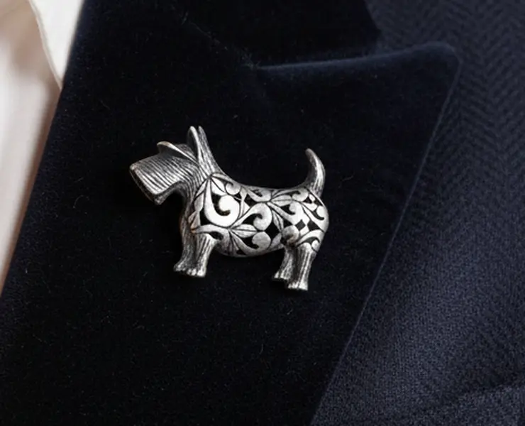 Vintage Jezlaine Sterling Silver Scottie Dog Brooch Filigree Tribal Scroll Design - Jezlaine Scottish Terrier Pin 925 Sterling Silver Openwork Figural Jewelry