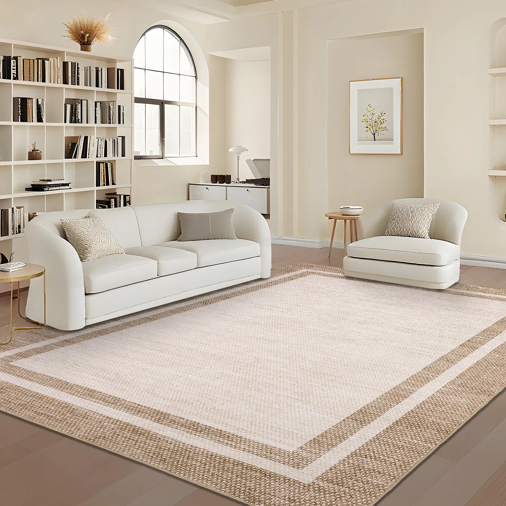 Modern Border Solid Color Rug Minimalist Style Decorative Washable Soft Non-shedding Non-slip TPR Backing Ultra-thin for Bedrooms Dining Rooms Offices and Living Rooms