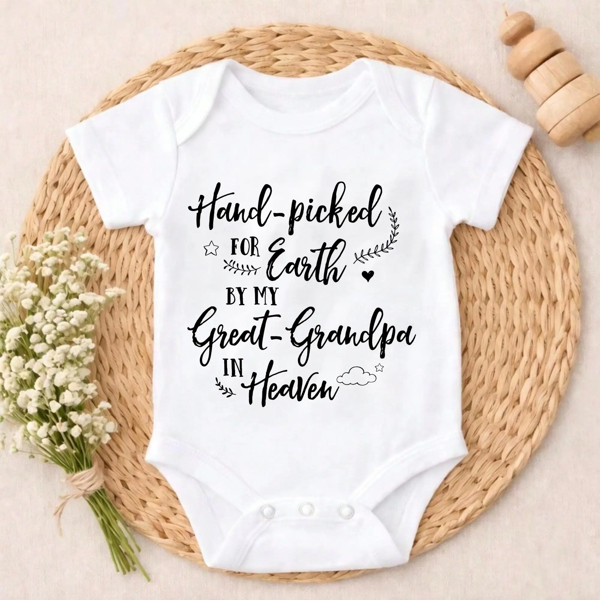 'Hand Picked for Earth' Baby Bodysuit, 100% Cotton Short Sleeve Romper, Gender-Neutral Newborn Gift for Baby’s First Photoshoot, Adjustable Fit 0-24 Month, 12M, 18M, 3-Snap Adjustable Sizing, Snap-Closure