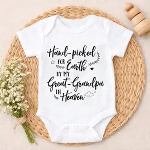 Baby Bodysuit Hand Picked For Earth By Great Grandpa In Heaven Print 100% Pure Cotton Non-Irritating Snap Closure Breathable Perfect For Gifting & Everyday