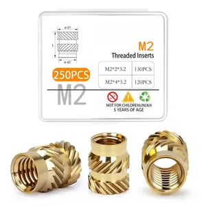 250 count  M2 Threaded Inserts, Brass Heat Set Insert for Plastic and  Printing Components, Metric Knurled Nut Classification Combination Kit(M2xL2xD3.2, M2xL4xD3.2)