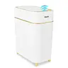 Pukomc Automatic Touchless Trash Bin - Wave-Knee Induction, Quiet Quick Open, Removable Liner, Battery-Powered ABS White Gold Automatic Bathroom Trash Can, Bathroom Gadget, Household Decor for Convenience