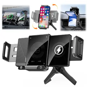 Bilolly Wireless Car Charger, 15W Fast Charging Auto-Clamping Car Phone Holder with One-Touch Motorized Rotation, Air Vent Phone Mount for Foldable Phones, iPhone, Samsung Galaxy and Most Smartphones, Black