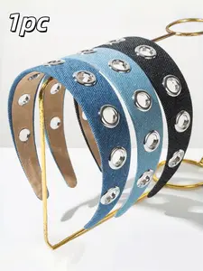 Women's Hollow Out Sweet Cool Denim Wide Hairband, Punk Style, Suitable for High Forehead Hairstyles, Fashion Accessory