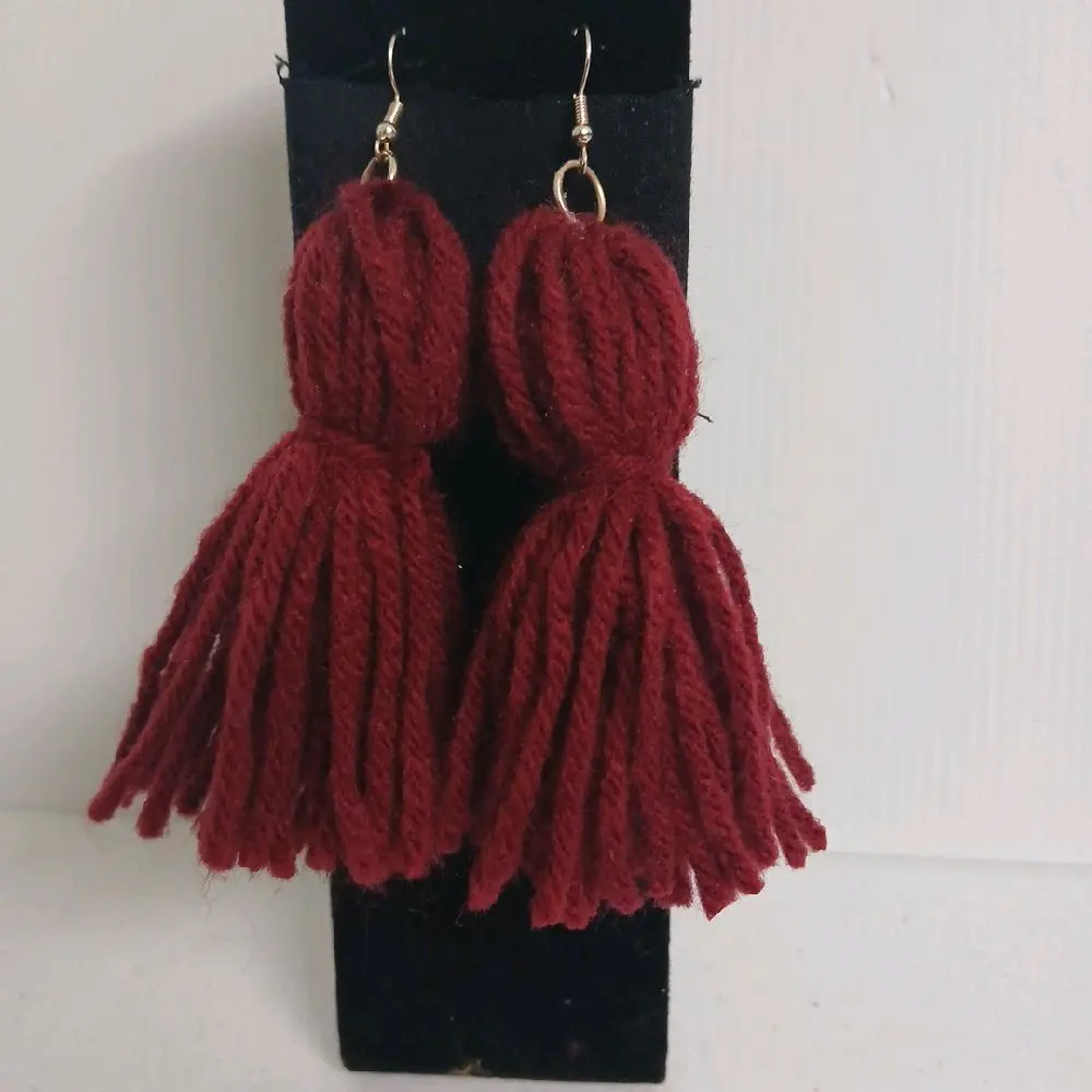Maroon Tassel Earrings 3.5"