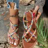 Women's Summer Woven Boho Shoes Casual Sandals with Colorful Floral Pattern, Lightweight Comfortable Design for Casual Occasions