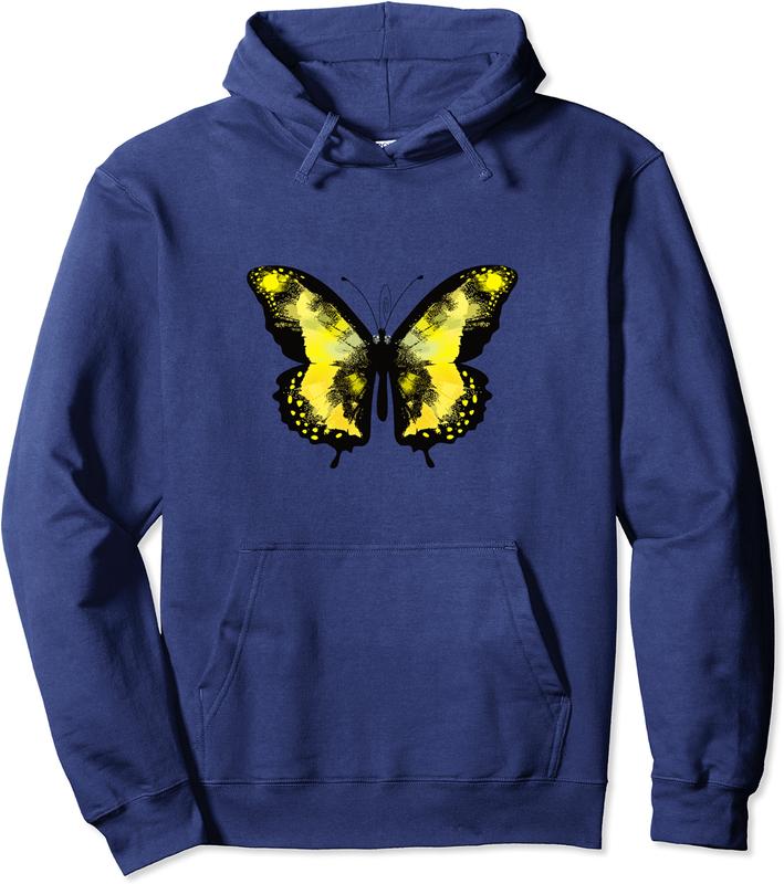 Beautiful Butterfly Design - Black and Yellow Butterfly Pullover Hoodie - Lucaromeo Shop 64B09RQTXRJY