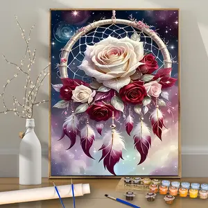 1PCS Dreamcatcher Full of Roses, 16x20 Inches - Frameless - Suitable for Beginners DIY Acrylic Painting - Paint by Numbers - Handmade Art Kit - Digital Painting Kit - Paint by Number Coloring - Perfect for Home Wall Decor and Gifts - Frame Not Included