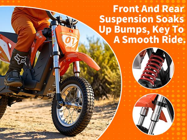 MileRocket1 Kids Electric Bike, 36V 300W Motor, 3-Speed Modes Up to 15.5MPH, 9.32 Mile Range, Dual Suspension,12 * 2.75" Tires, for Height 3.8-4.7ft