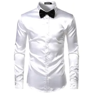 ZEROYAA Men's Luxury Shiny Silk Like Satin Button Up Dress Shirts Soft Polyester Fabric 4th of July Shirt for Men Casual Business Wear
