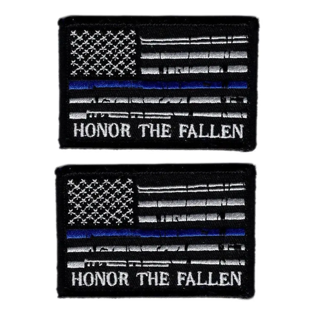Honor The Fallen Thin Blue Line USA Flag Police Hook Patch (Bundle)