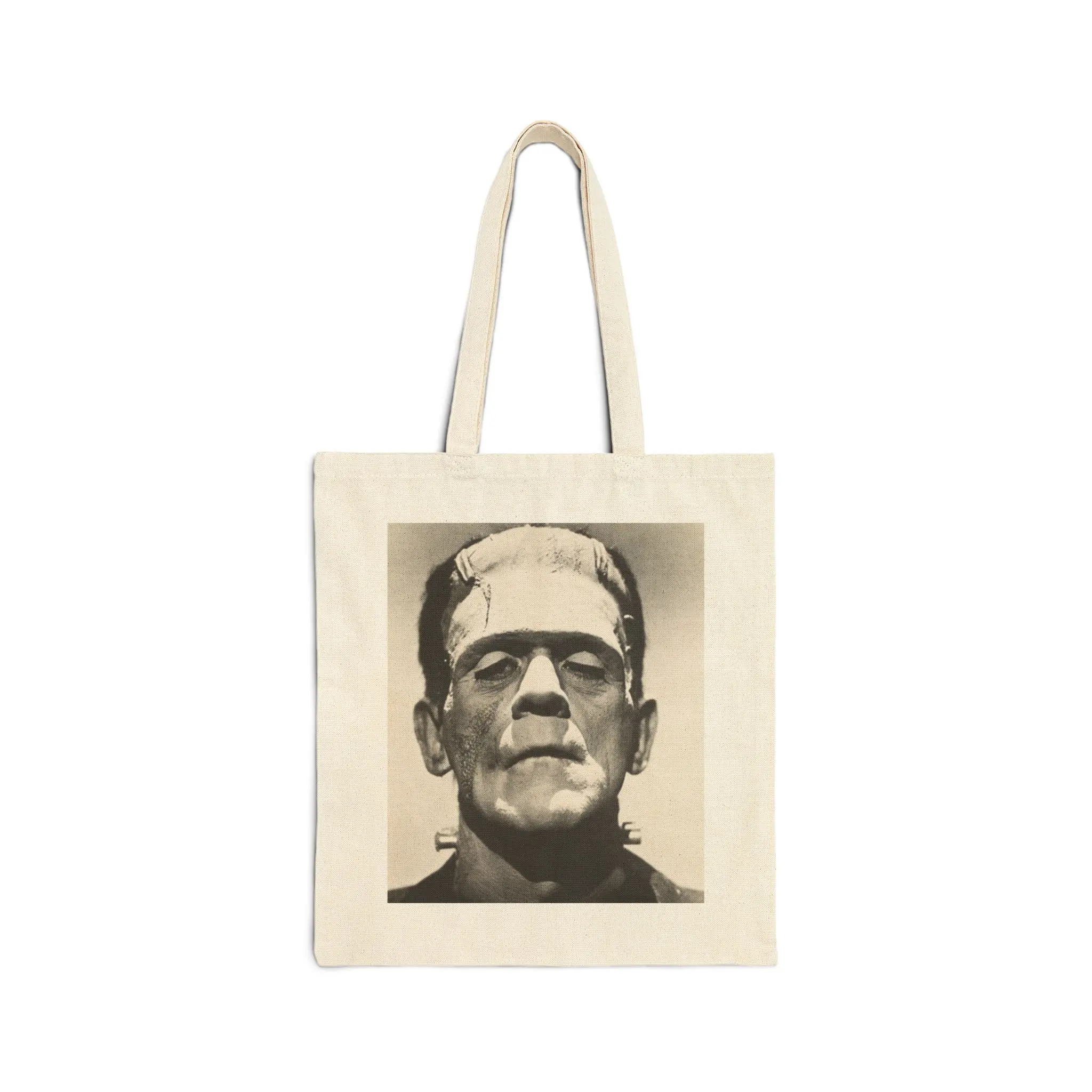 Vintage Frankenstein Portrait Canvas Tote Bag, Horror Monster Women's Fashionable Reusable Shopping Bag, Fashionable Shopping Bag, Reusable Tote