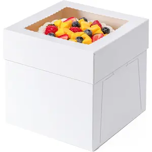 3 Pack Cake Boxes 10 Inch, 10x10x8 Inches Tall Cake Large Box, Disposable Cakes Transport Containers with , Bakery Boxes with Large Window, for Cookies Pies Cupcakes Pastry-Wedding,Birthday, Party