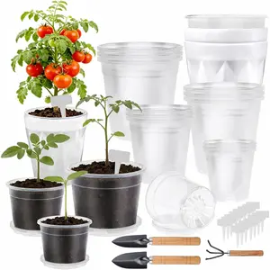 15 Packs Clear  Pots with Drainage for ,6.8/6.7/6/5/4.5 Inch High Transparency Plastic  Pot Seedling Planter with 3 Decor Planters and Gardening Tools,Reinforced and High Hardness