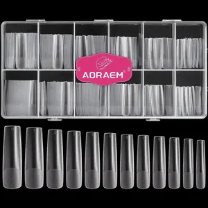 XXL Square Clear Fake Nails 240PCS, Long Tapered Square Nail Tips Half Matte Design Extra Long Acrylic Nail Tips with Case for Home DIY Nail Salons