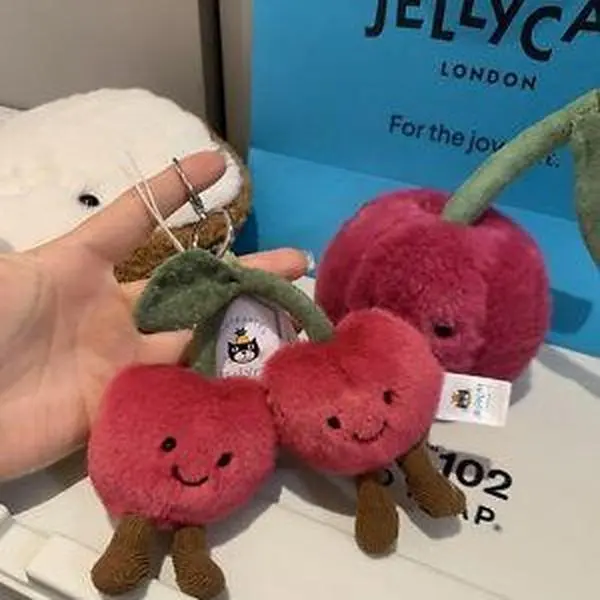 Jellycat Amuseables Cherry Bag Charm – Cute Stuffed Animal Bag Charms and Keyrings for Women Kids Teens, Adorable Gift Idea for Birthdays and Holidays