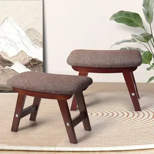 Small Foot Rest, 15.4 X10x12inch Foot Stool Ottoman with Wood Frame and Fabric Cushion, Footstool Ottoman for Under Desk, Footrest for Couch, Chair (Gray, Brown Wood Legs)