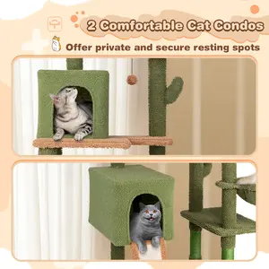 COSTWAY - Multi-level Cactus Cat Tree with Scratching Posts Ladder Double Condos and Toys Bed-Green