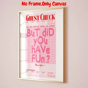 Vintage Guest Check Pattern Unframed Painting, Wall Art Canvas Poster, Graphic Prints, Artistic Wall Art Decor for Home Living Room Bedroom Office, Ornaments