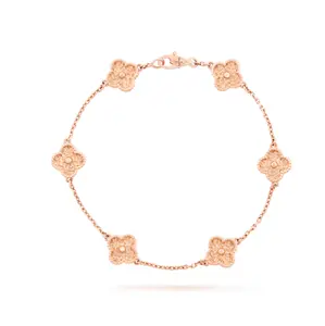 Pre-owned Van Cleef &Arpeis Sweet Alhambra bracelet, 6 motifs, textured 18K rose gold.