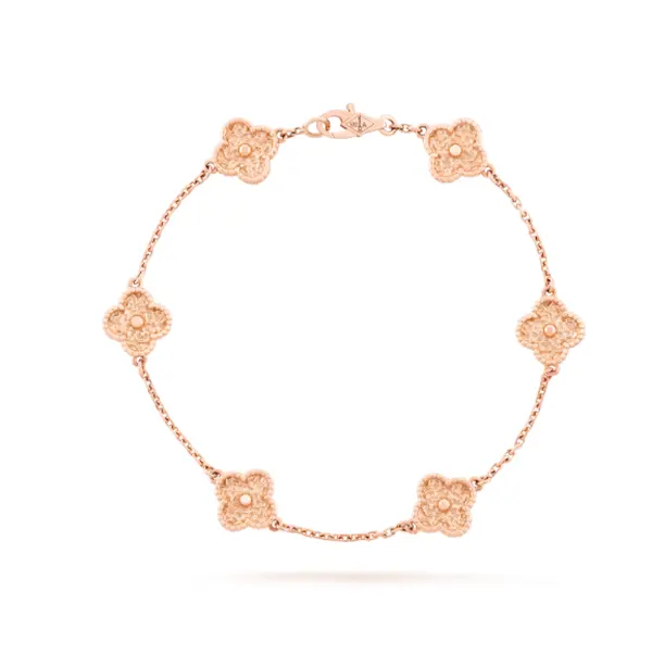 Pre-owned Van Cleef & Arpels Sweet Alhambra Bracelet 6 Motifs, Textured 18K Rose Gold, Full Set