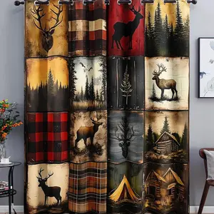 Country Style Patchwork Print Curtains, High-Definition Digital Printing, Half Light Blocking, Privacy Protection, Home Decor, Window Curtain