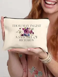 Floral & Letter Pattern Makeup Bag, Funny Sarcastic Gift, Makeup Zipper Bag, Cosmetic Storage Bag, Toiletry Bag, Travel Makeup Pouch, Gift for Friends