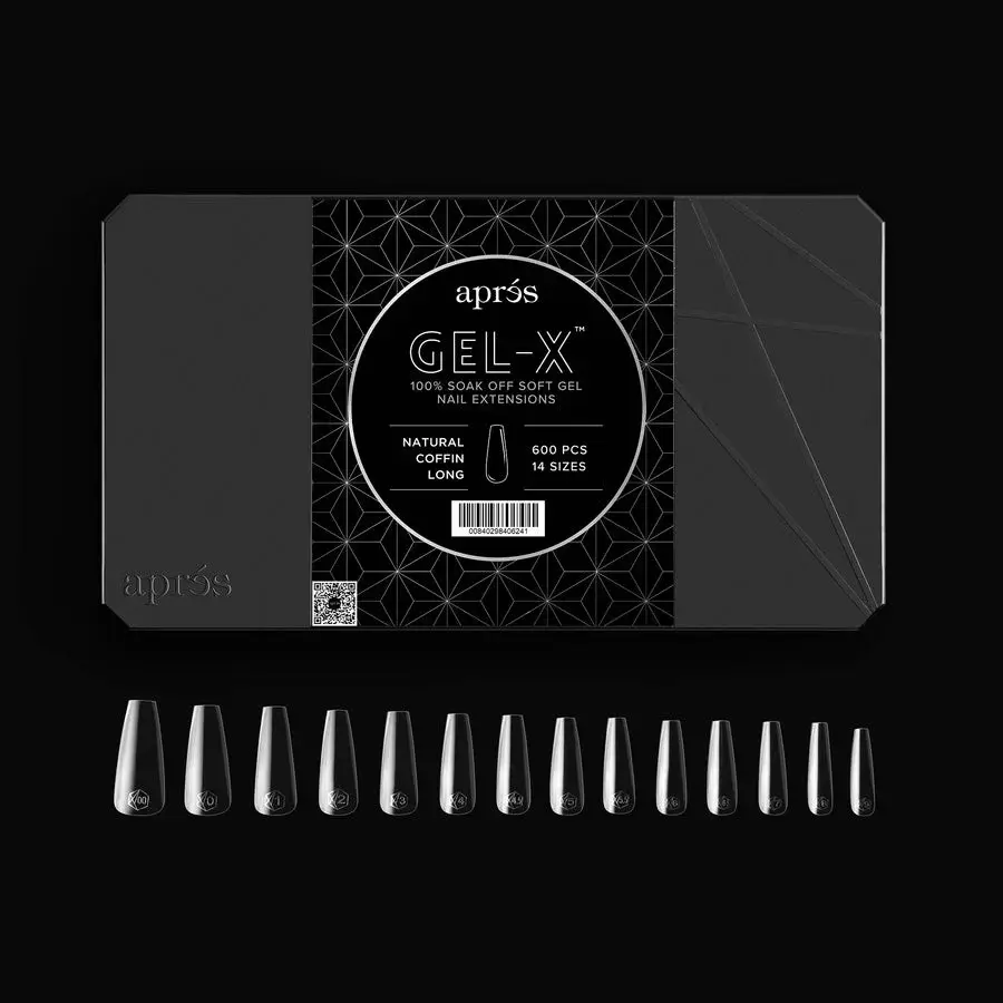 Aprés Gel-X Coffin Natural & Sculpted 600 Tips Box 14 Sizes Half Sizes for Bold Elegance Precision Nail Art with Soft Gel Material