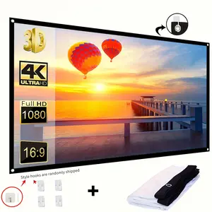 60 Inch 4K Ultra HD 16:9 Portable Projector Screen, Portable Home Cinema, Foldable Home Outdoor Camping, Includes Storage Bag and Hanging Rope