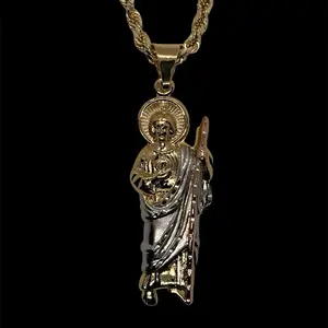 14k Gold Plated Diamond Cut 3 Golds San Judas Necklace - San Judas Necklace - St Jude Tri Gold Chain- Cadena San Judas Tres Oros Laminado