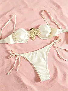 2026 Classic Women’s Strap Clip Mini Bikini Two-Piece Set — Fashionable, Sexy Low-Rise Tie Separate Swimsuit for Casual Holidays, Beachwear, and Hot Springs