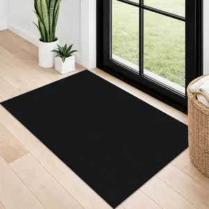 2x3 Washable Area Rug Small Braided  Entryway Rug with Non Slip Backing Kitchen Rugs Indoor Door Mat for Entrance Bathroom Foyer, Black
