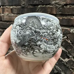 Dragon Pattern Porcelain Tea Cup | Gold-Trimmed Ceramic Tea Mug