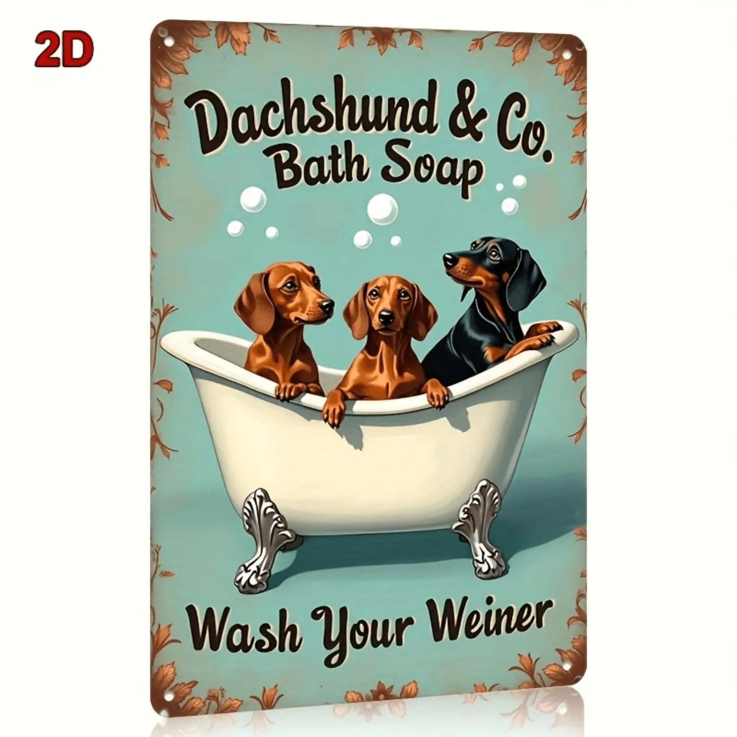 Vintage Metal Artwork Dachshund In A Bath Wall Decor 12X8 Inch Flat Sign for Independence Day 20 32X30 48cm Featuring Humorous Phrase Wash Your Wiener Vertical Iron Sheet Painting